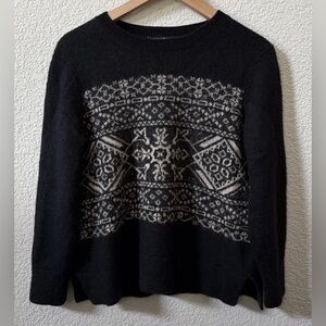 Peruvian Connection Medium 100% Royal Alpaca Knit Fair Isle Sweater Black